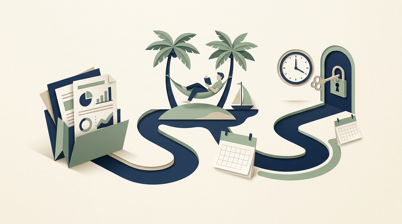 Retirement roadmap illustrating early leisure options alongside calendar and financial milestone documentation