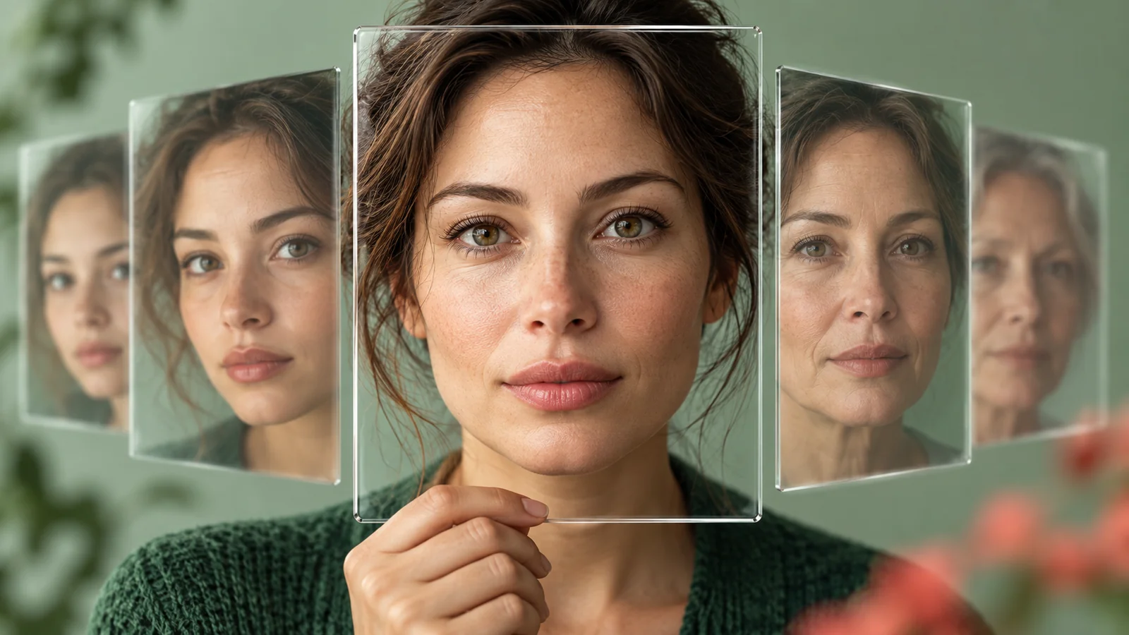 An adult face within overlapping translucent frames representing estimate uncertainty.