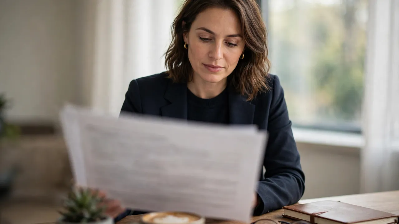 A professional reviewing a retirement planning document at a desk