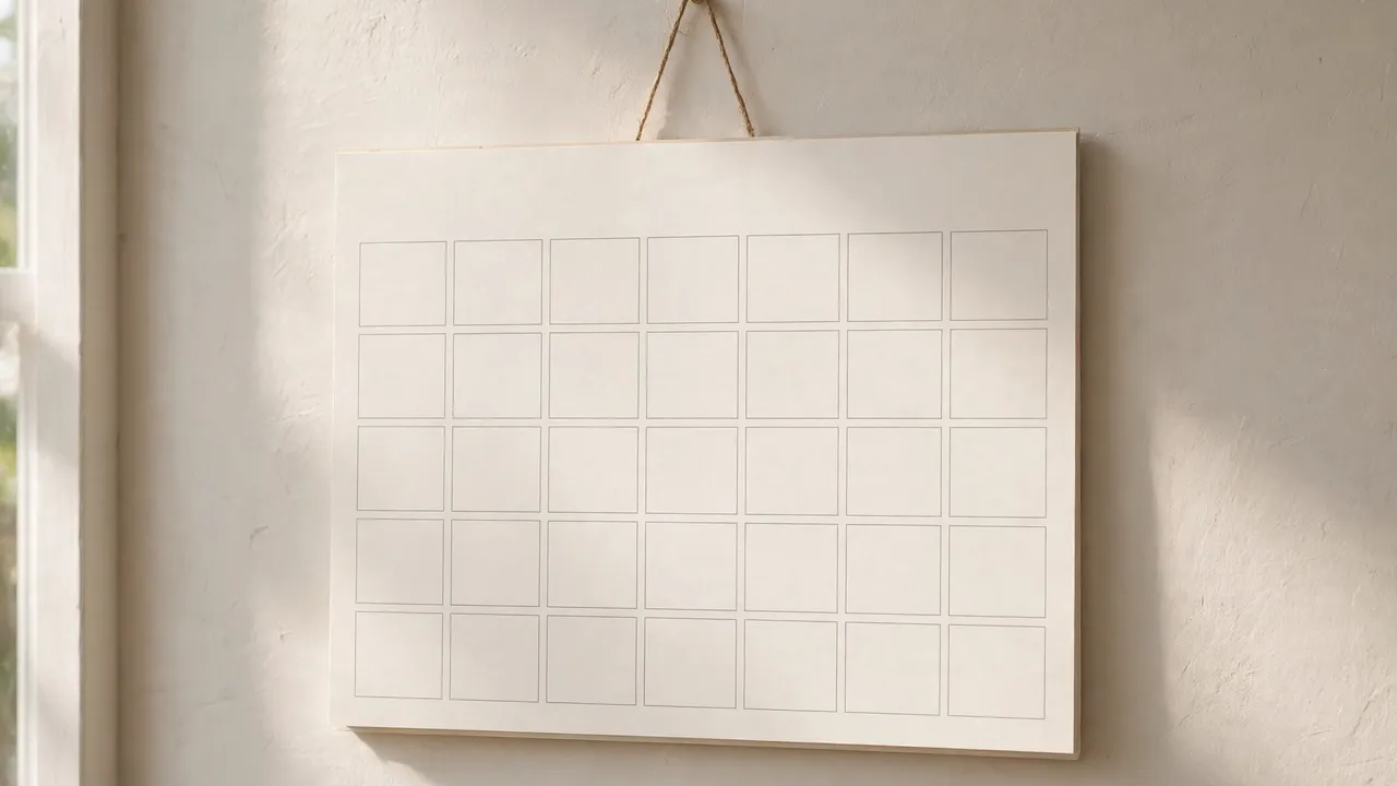 A blank wall calendar hanging on a wall