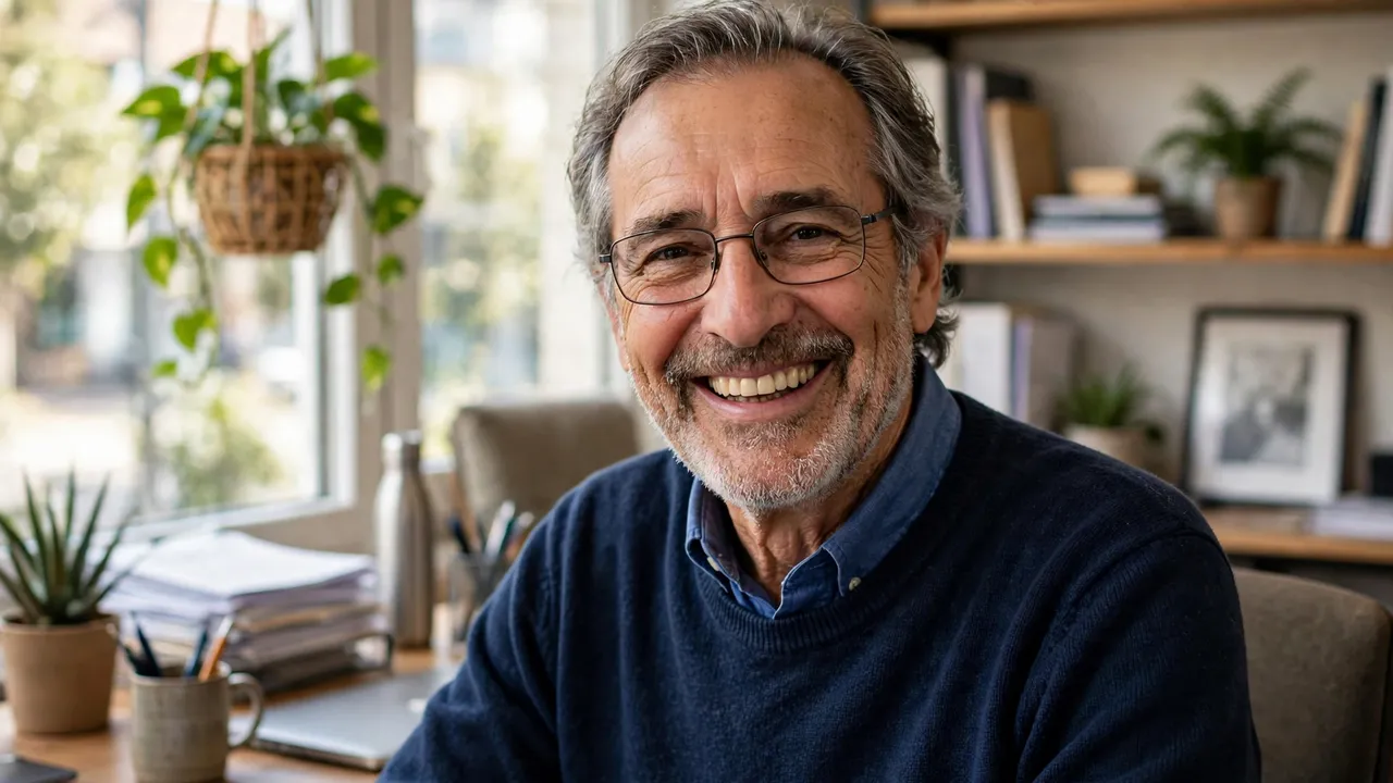 A long-serving employee smiling in an office