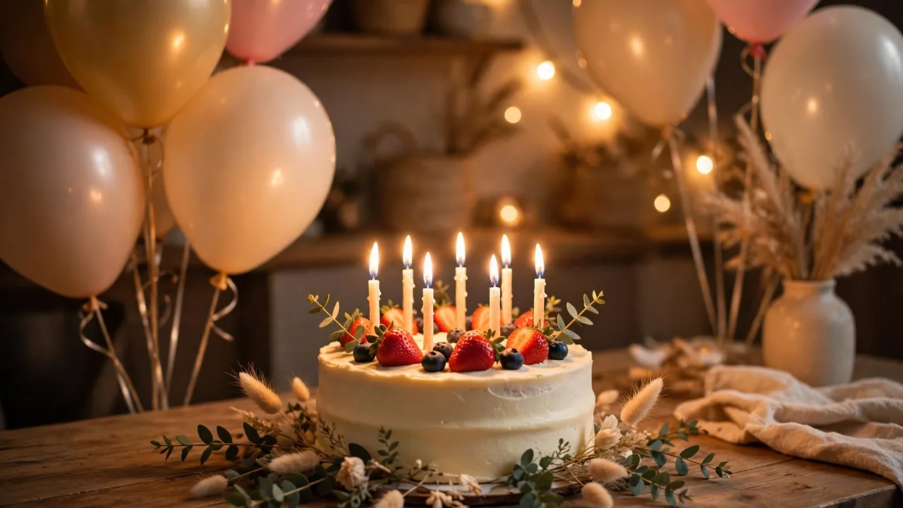 A birthday celebration with cake and balloons
