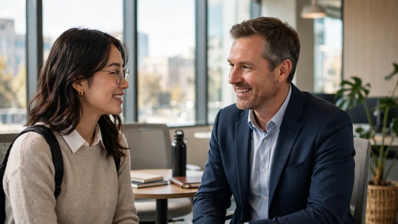 A new employee meeting a manager in an office