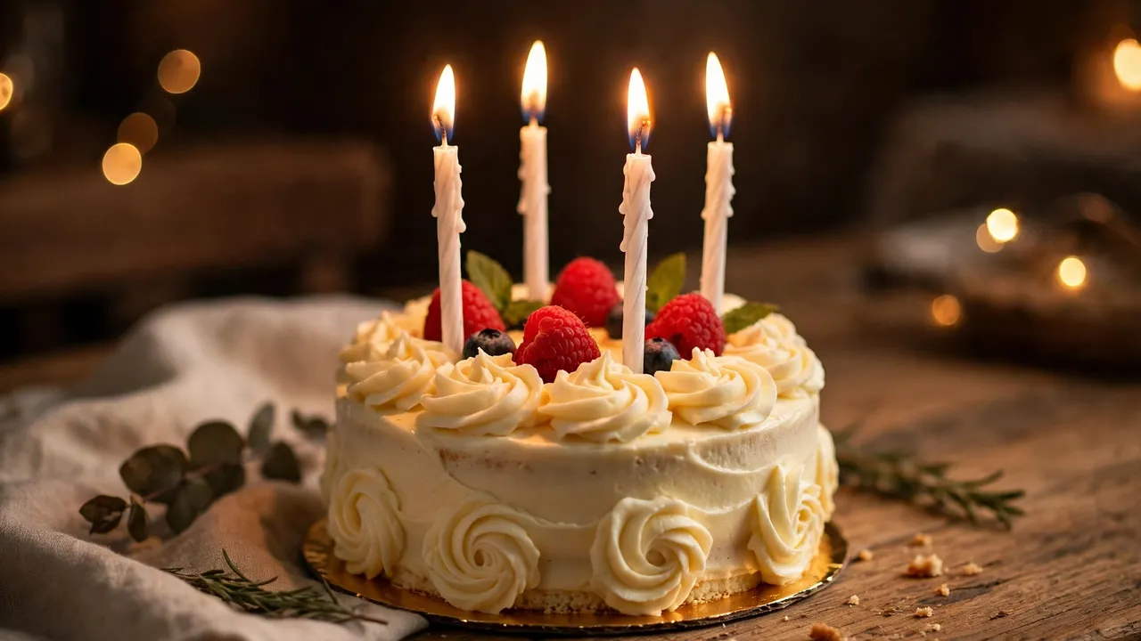 A small birthday cake with candles