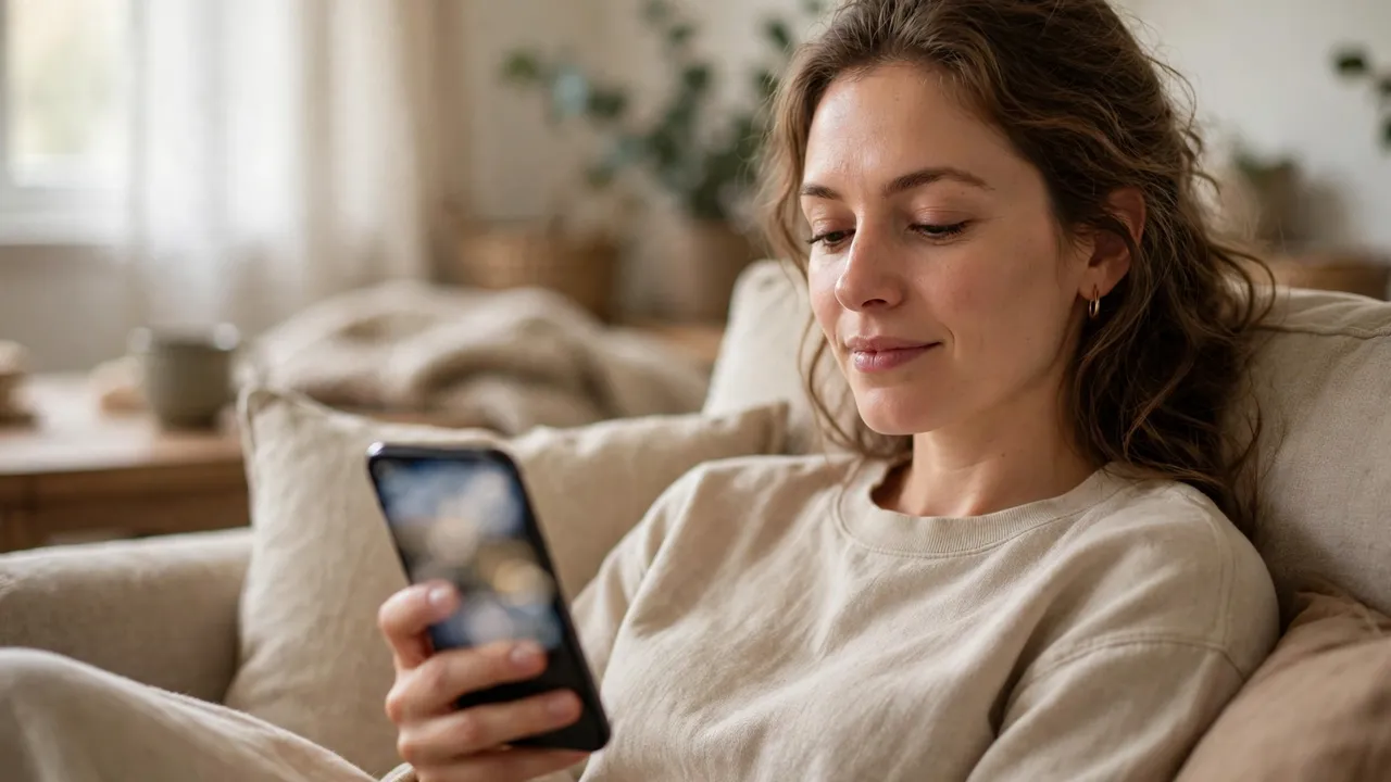 A person relaxing on a sofa with a phone