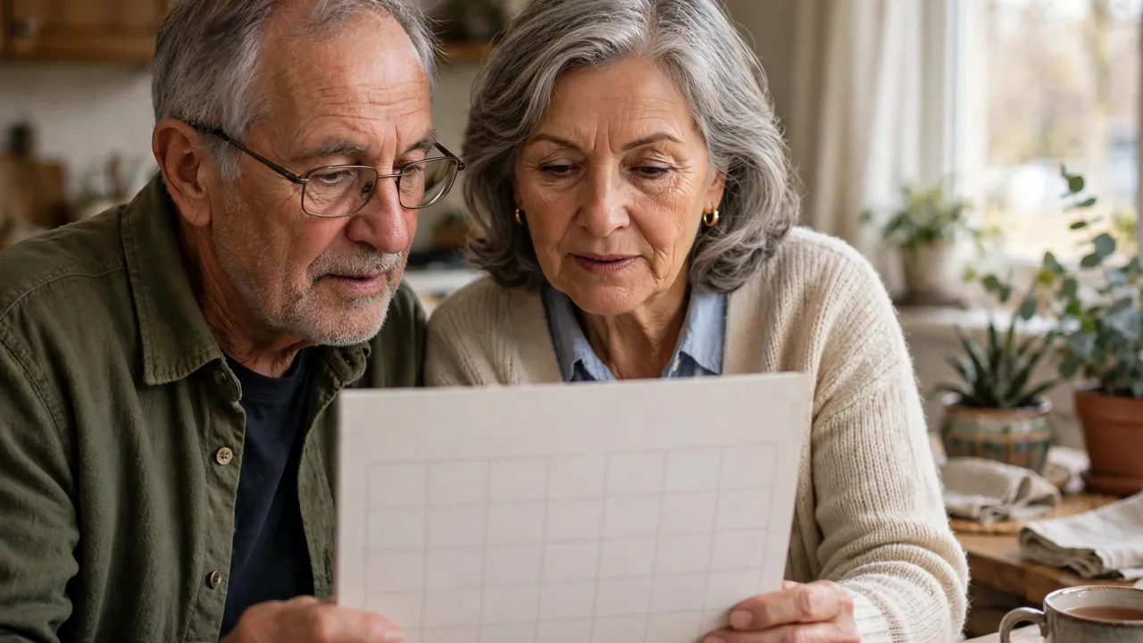 A senior couple looking at a blank calendar together