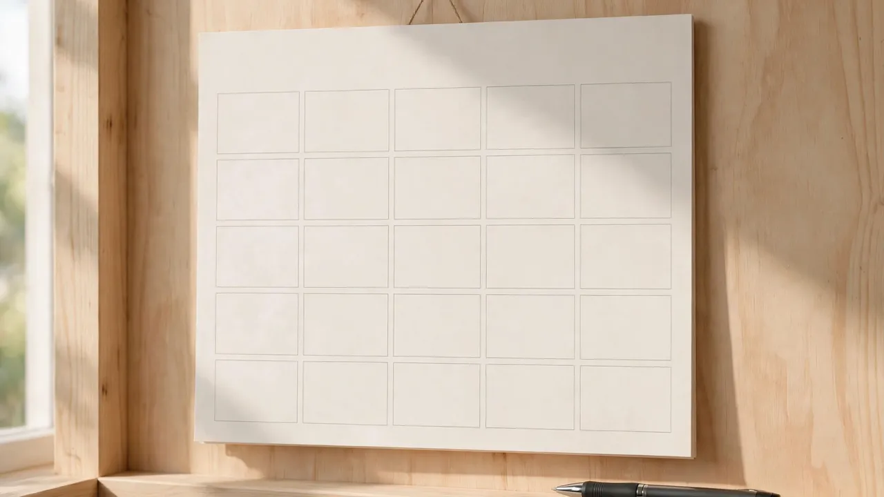A blank wall calendar with a pen