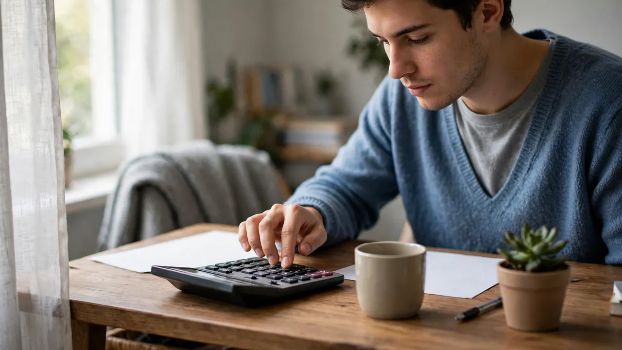 A person using a calculator at a desk