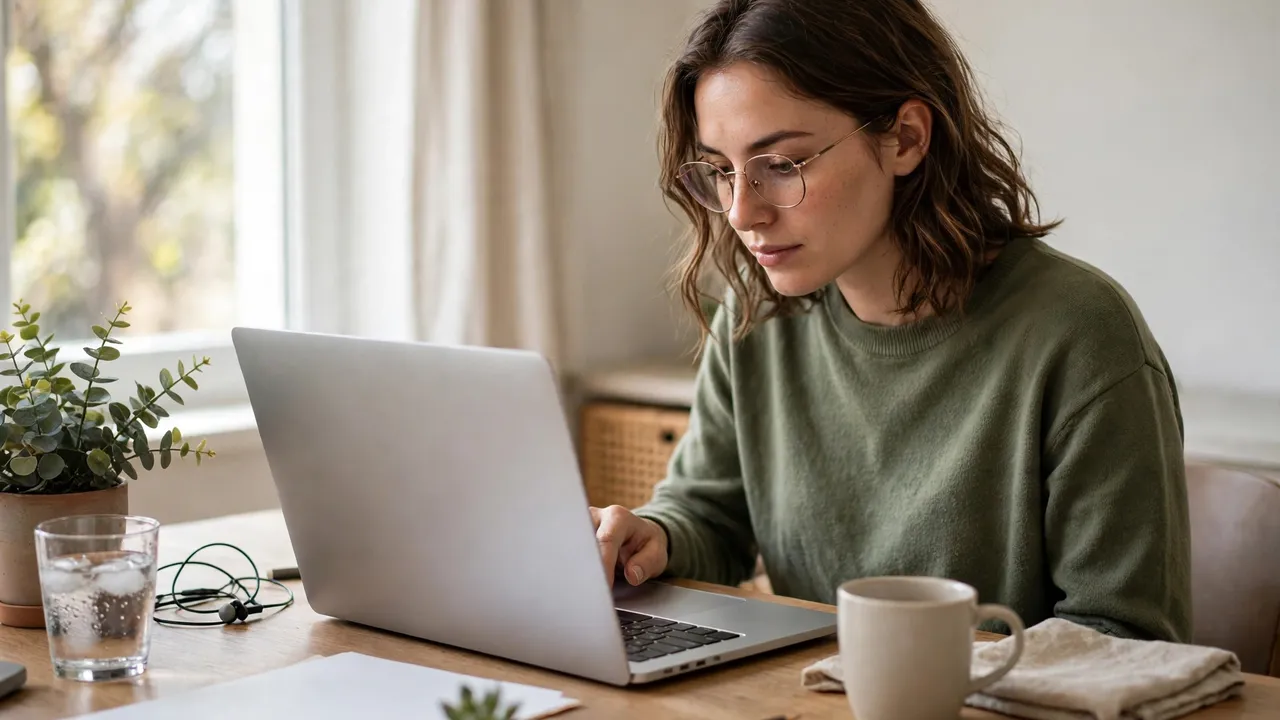 A person working at a desk with a laptop