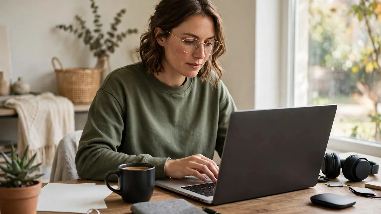 A person working at a desk with a laptop